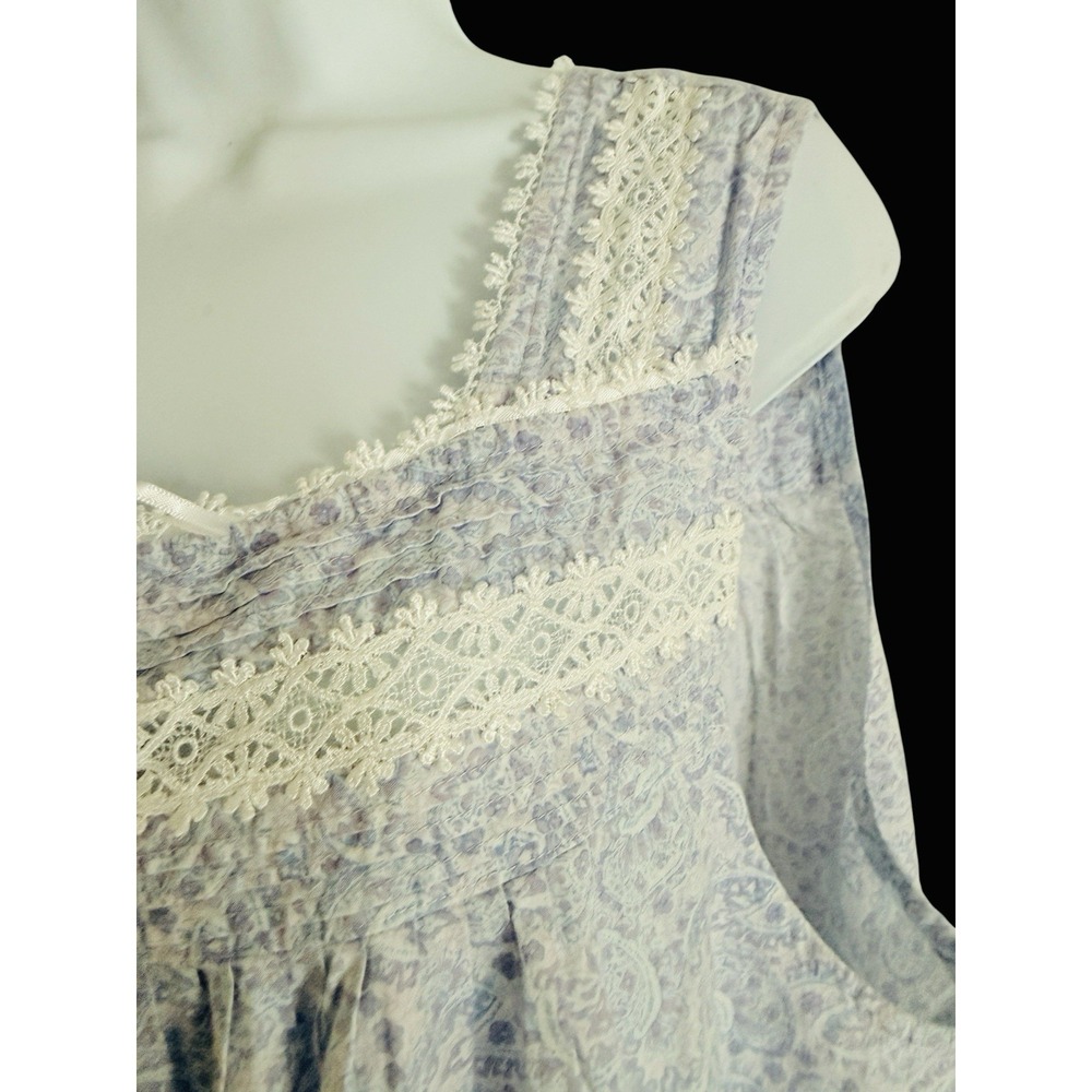 Eileen West Nightgown 2X Lavender Paisley Lace Cotton Boho Cottagecore - Picture 3 of 11